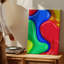 Reproduction d'art sur toile, "Composition abstraite vibrante" avec des formes fluides tourbillonnantes-747981423