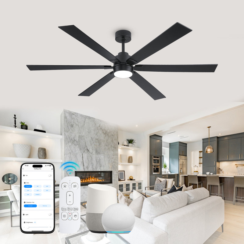 66'' Smart Ceiling Fan With Light – Reversible Dc Motor, Remote & App Control, Black, Black