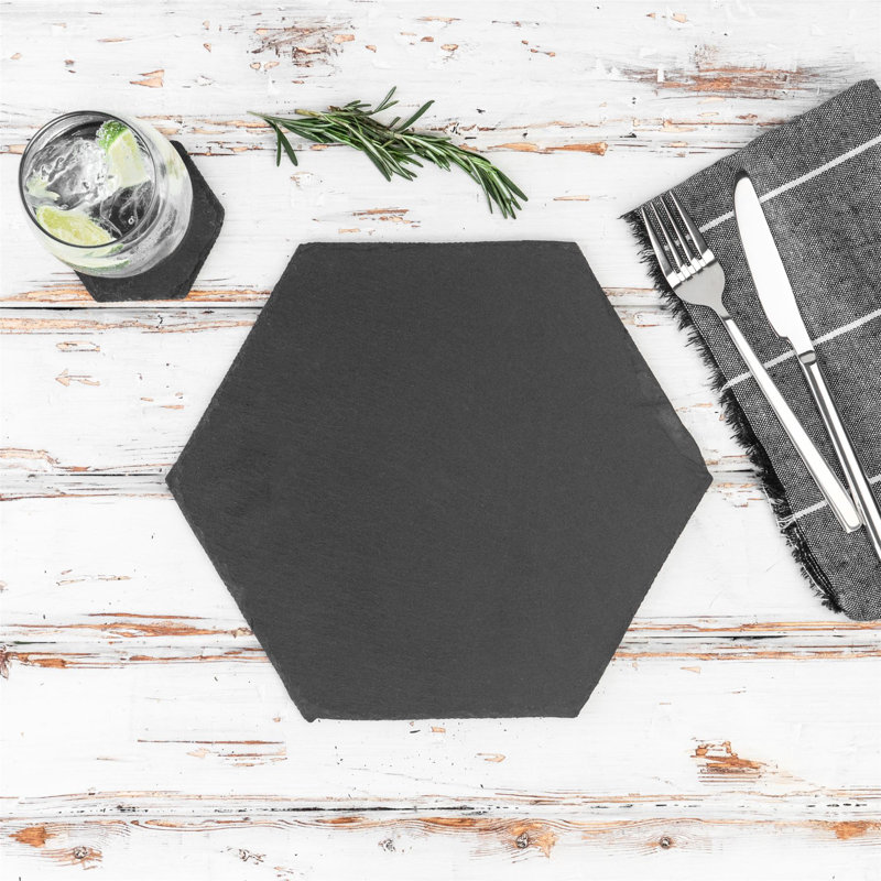 Argon Tableware - Hexagon Slate Coasters - 9.5 x 8.5cm
