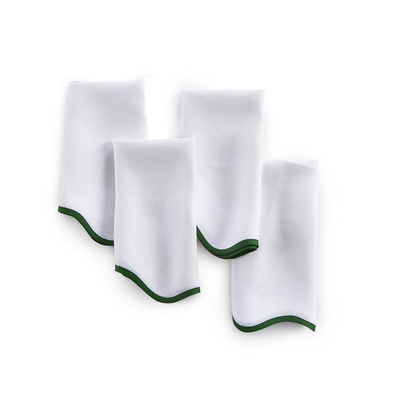 Giselle Scallop Edge - 100% Pure Linen Dinner Napkins, Garden Green/White