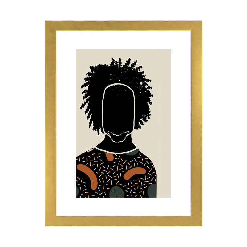 «Black Hair IX», reproduction d'impression, Blanc, H 24 po x l 32 po x P 1 po, Papier encadré doré