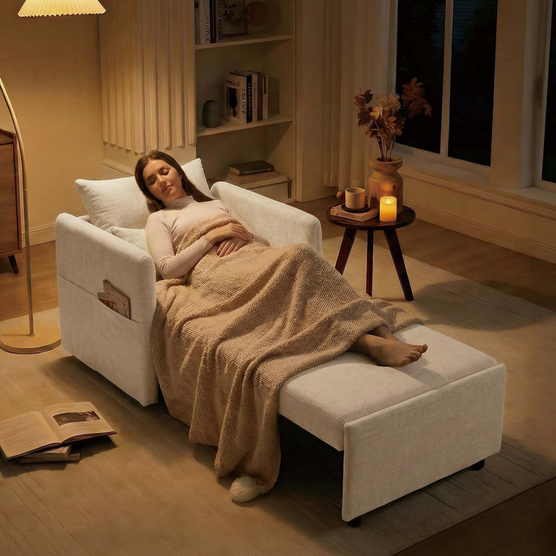 87''W 3-In-1 Convertible Sleeper Chair Bed, 3-Section Extra Length Adjustable Backrest  With 2 Cushions & Storage Bag