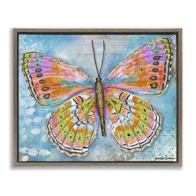 Celebration Butterfly Wings Gray Framed Floater Canvas Wall Art by Jennifer Lambein