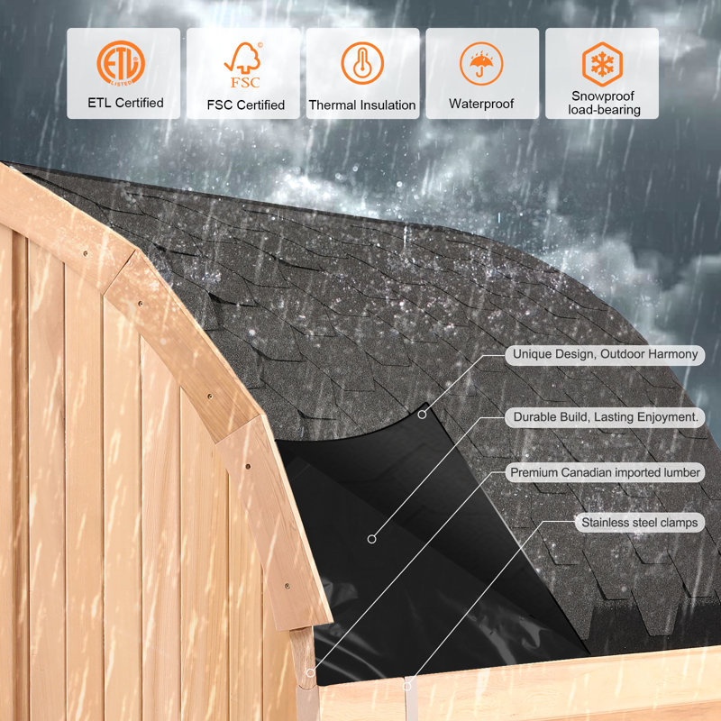 Smartmak Outdoor Barrel Steam Sauna, 2 Person Wood Steam Sauna Room with 220V, Saunas Heater with Saunas Stone (Pine, 70.86“x47.24"x70.76")