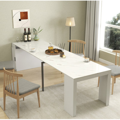 Table de salle à manger extensible moderne multifonctionnelle avec prise de courant, table extensible peu encombrante avec rangement pour fêtes, mariages, réunions et célébrations