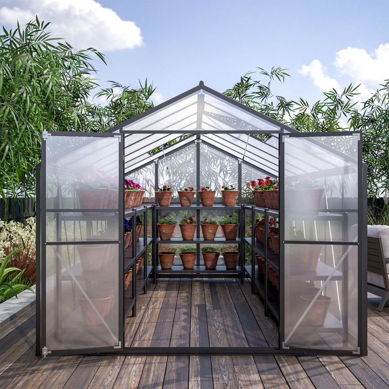 83.96"h Polycarbonate Greenhouse With Ventilation And Plant Growth Support 151.9"d Double Regulation