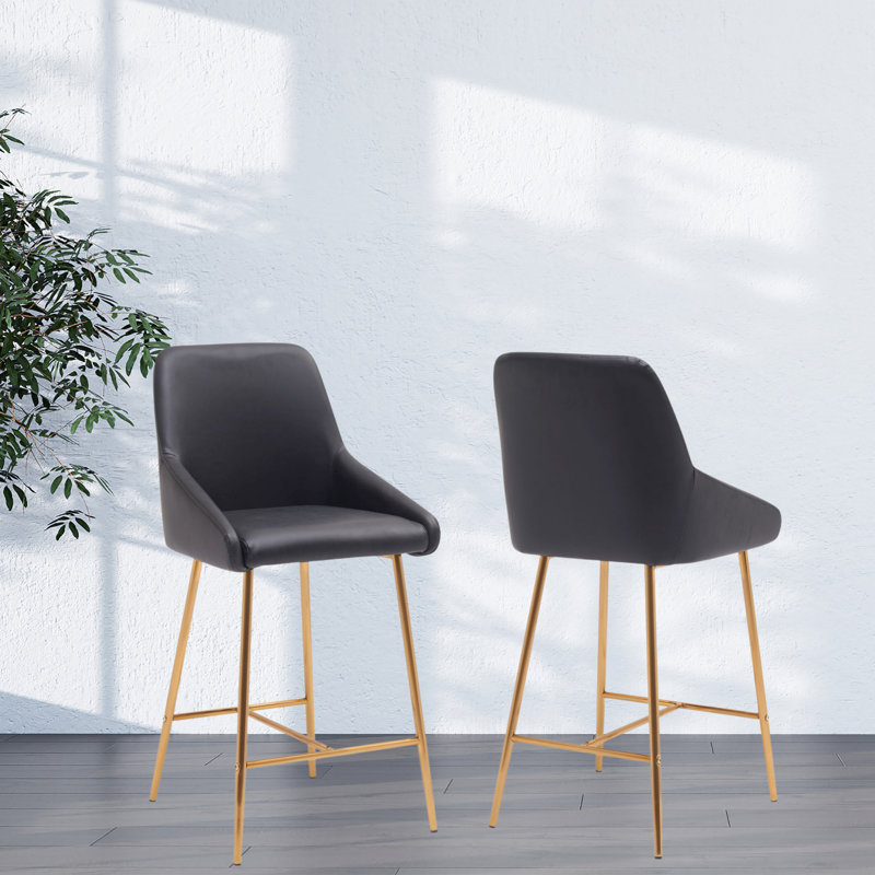 Sloane 26" Black & Gold Faux Leather Counter Stool (Set of 2), Black