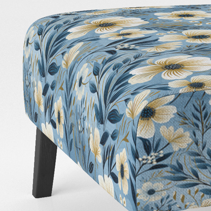Blue Coastal Elegance Floral Pattern II - Upholstered Cottage Accent Slipper Chair