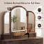 Meuble-lavabo cannelé l 53 po à 9 tiroirs avec miroir arqué à 3 lumières DEL, coiffeuse cannelée moderne à 3 côtés-1492433946