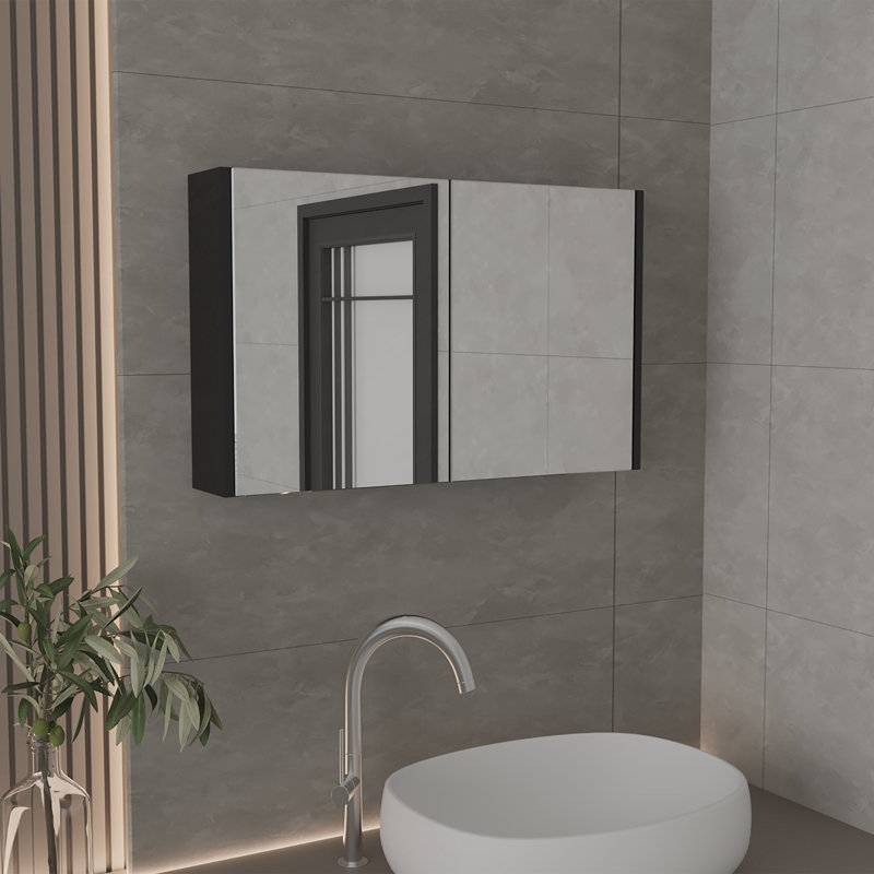 Pharmacie H 19,70 po, avec 2 portes, 3 tablettes, 2 miroirs, noir, Noir