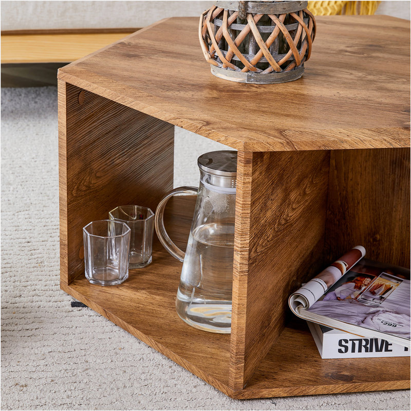 Modern Minimalist Wood color Hexagonal Coffee Table Set.Hexagonal MDF coffee table