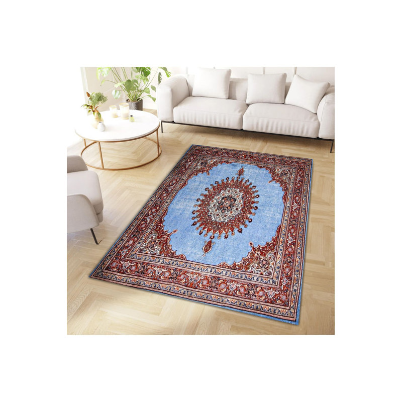 Tapis décoratif bohémien à motif traditionnel lavable à la machine, Rectangle 2 pi 4 po x 3 pi 11 po