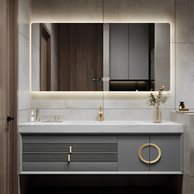 Armoire de salle de bain moderne et minimaliste, Gris clair, H 21,65 po x l 55,12 po x P 19,69 po