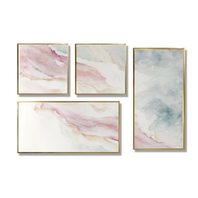 Mystery of the Waves in Elevated Blush II - Art mural abstrait à encre liquide 4 pièces