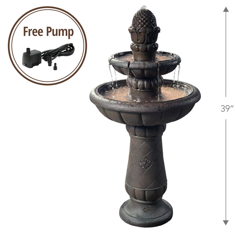 Webbe 2-Tier Outdoor Birdbath Freestanding Water Fountain with Adjustable Pump, Stone-Look Finish & Weather-Resistant Polyresin
