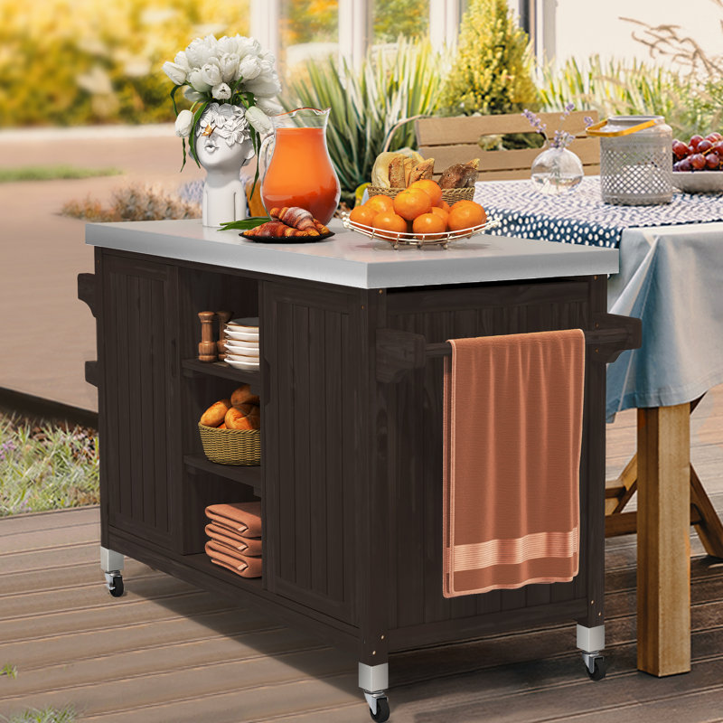 Brianka Solid Wood Bar Cart, Brown/Silver