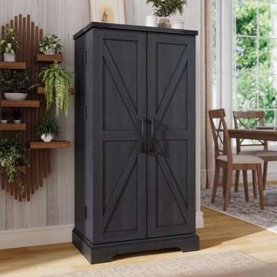Farmhouse 47" Kitchen Pantry, Wood Storage Pantry Cabinet With Barn Doors, Organizer And Adjustable Shelves, Rustic Cupboard For Kitchen, Dining Room, by Gracie Oaks