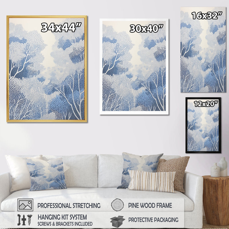 Collage de coraux bleus monochromes, H 40 po x l 30 po x P 1,5 po, Toile tendue