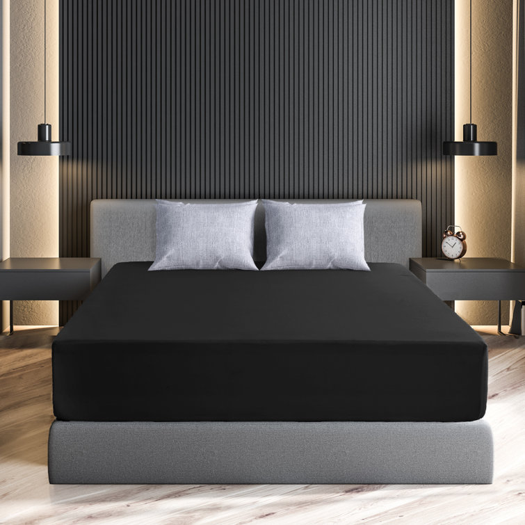 Lux Decor Soft Microfiber Bottom Sheets Upto 16 Inches Deep Pocket Fitted Sheet, Black, California King