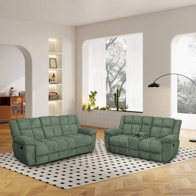 2-Piece Corduroy Manual Reclining Living Room Sofa Set