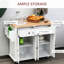 Îlot de cuisine roulant, blanc, avec tiroirs, tablettes réglables et plateau en bois d'hévéa