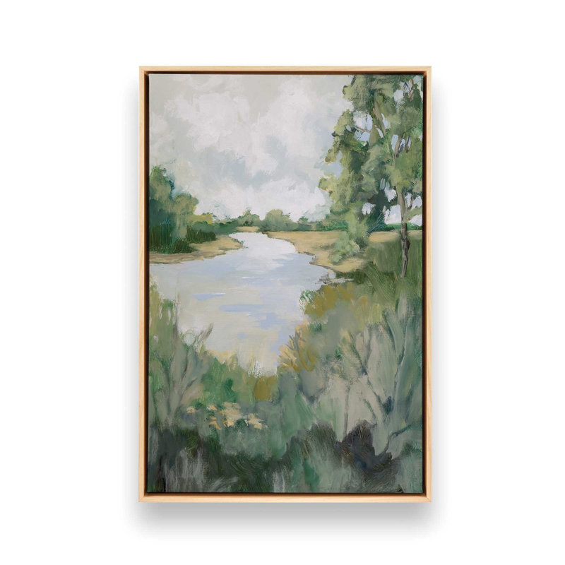«Peaceful Riverside View I», reproduction sur toile , Cadre américain en érable flottant, H 48,75 po x l 32,75 po x P 1,75 po