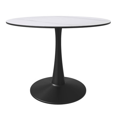 Round Dining Table With Sintered Stone Top And Steel Pedestal Base Restaurant Table - Seats 2-4 Person For Kitchen And Dining Room