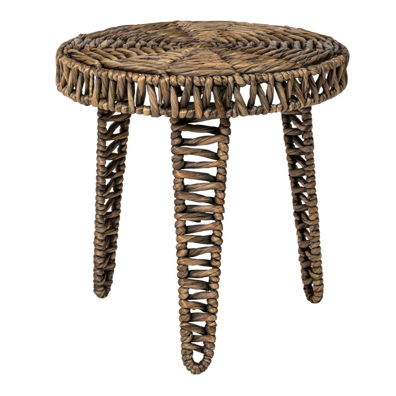 Table de bout ronde en jacinthe d'eau tressée à la main Amara de 17 po Amara, table d'appoint trépied brun en osier pour le salon ou la chambre à coucher