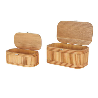 Cole And Grey Wood Ribbed Decorative Box With Brass Latches