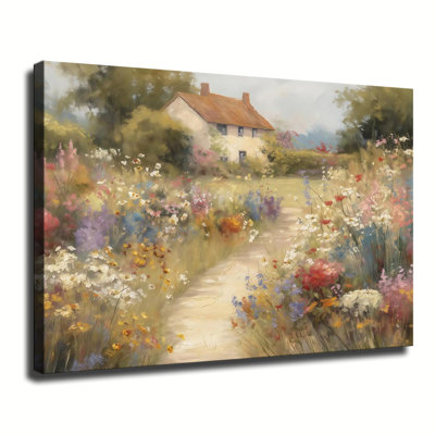 Path to the Wildflower Cottage Canvas Wall Art Framed Ready to Hang Living Room Bedroom Home Decor