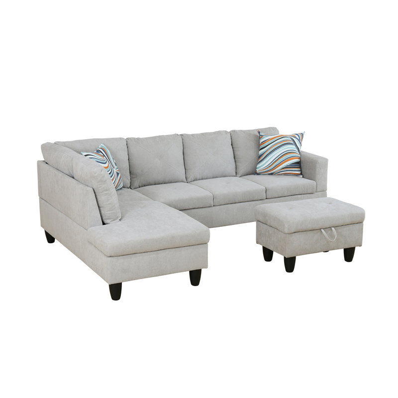 Canapé modulaire 3 pièces Tijay, Velours gris clair