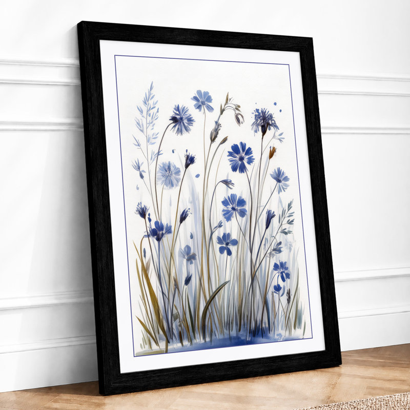 Blue Wildflower Study Botanical - Framed Print, Black, A4 - 29.7 x 21.0 cm