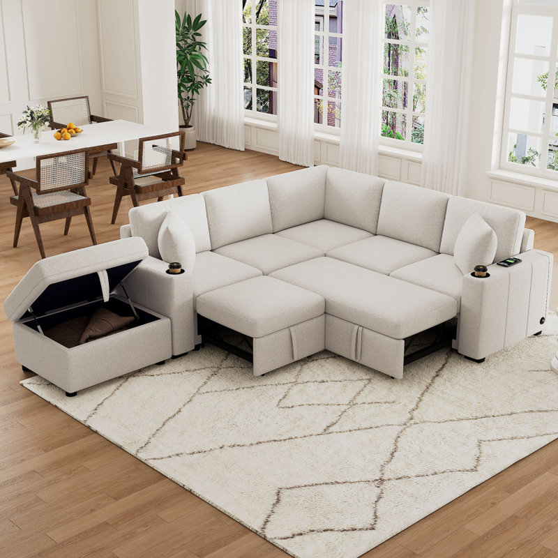 Canapé-lit modulaire convertible en L 84,7 po, Chenille beige