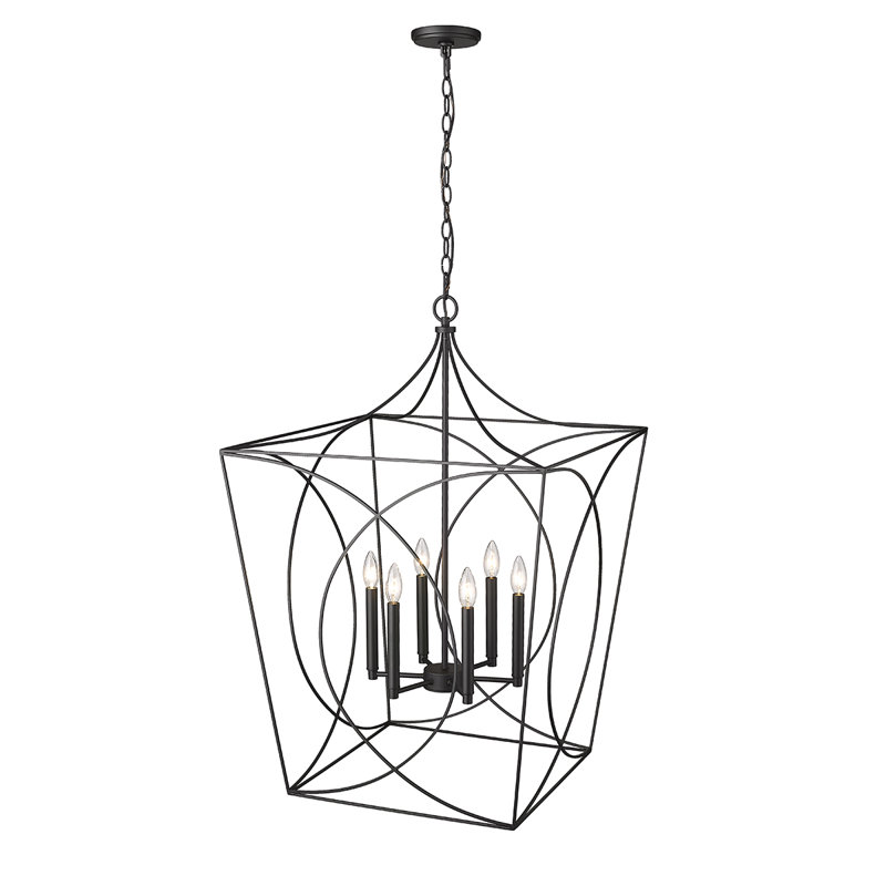 Luminaire suspendu carré 6 lumières, Noir mat