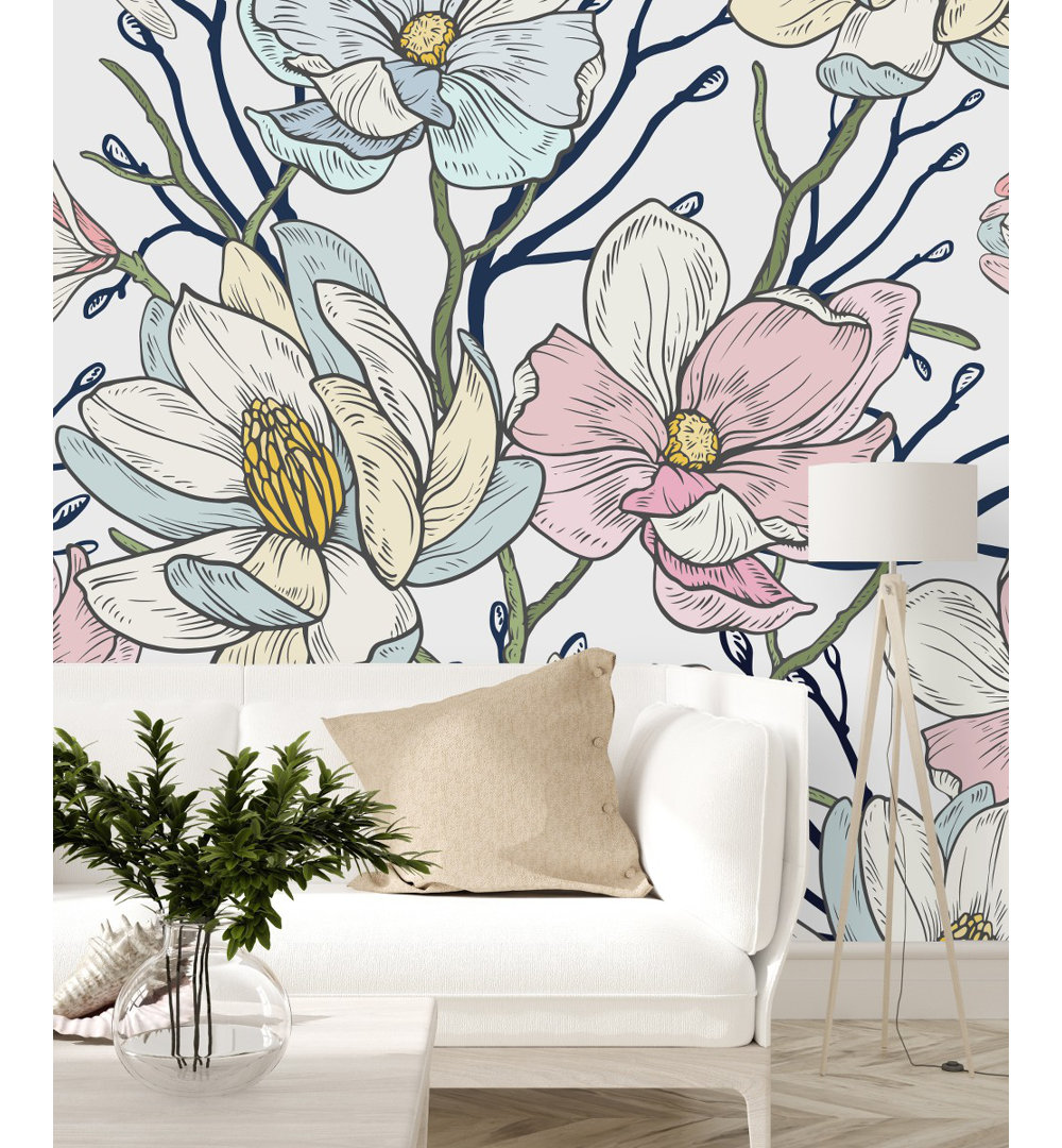 Hand Drawn Flowers Wallpaper Floral Tile Red Barrel Studio®