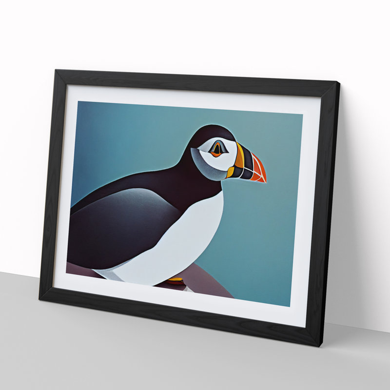 XH1022-2641X Delightful Puffin Bird - Single Picture Frame Print, 46cm H x 64cm W x 2cm D, Black