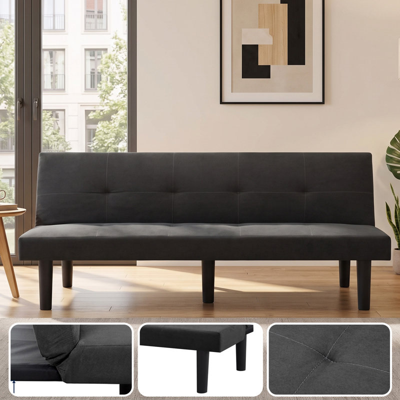 Canapé-lit 70 po en simili suède convertible 70 po avec 3 angles de dossier réglables, gris foncé