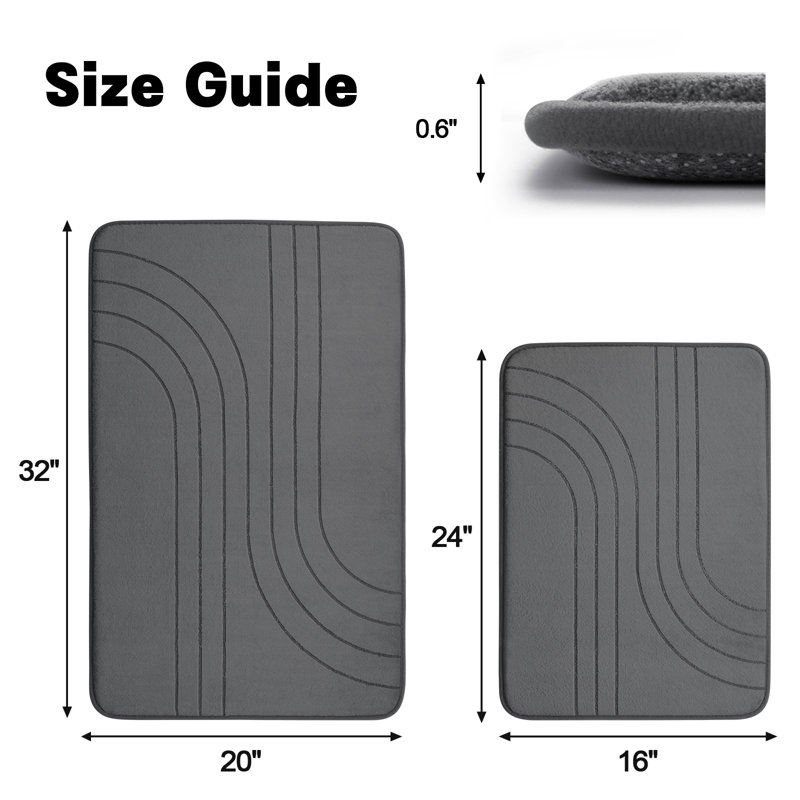 Bath Rug with Non-Slip Backing Memory Foam (Set of 2), Dark Gray