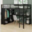 Structure de lit mezzanine avec garde-robe, bureau et tablettes de rangement