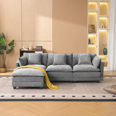 Canapé 3 places en L avec repose-pieds avec rangement pour salon, appartement et espaces compacts