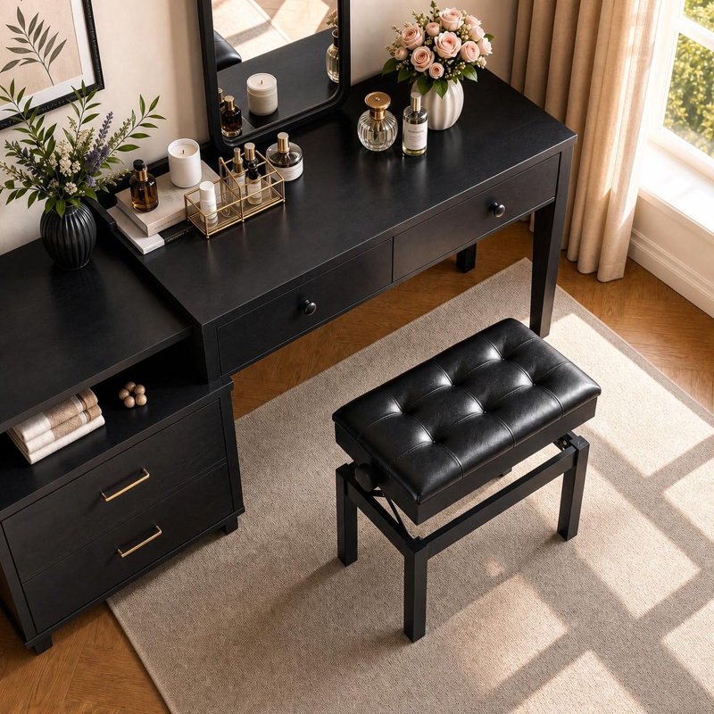 Leather Upholstered Bench, Black