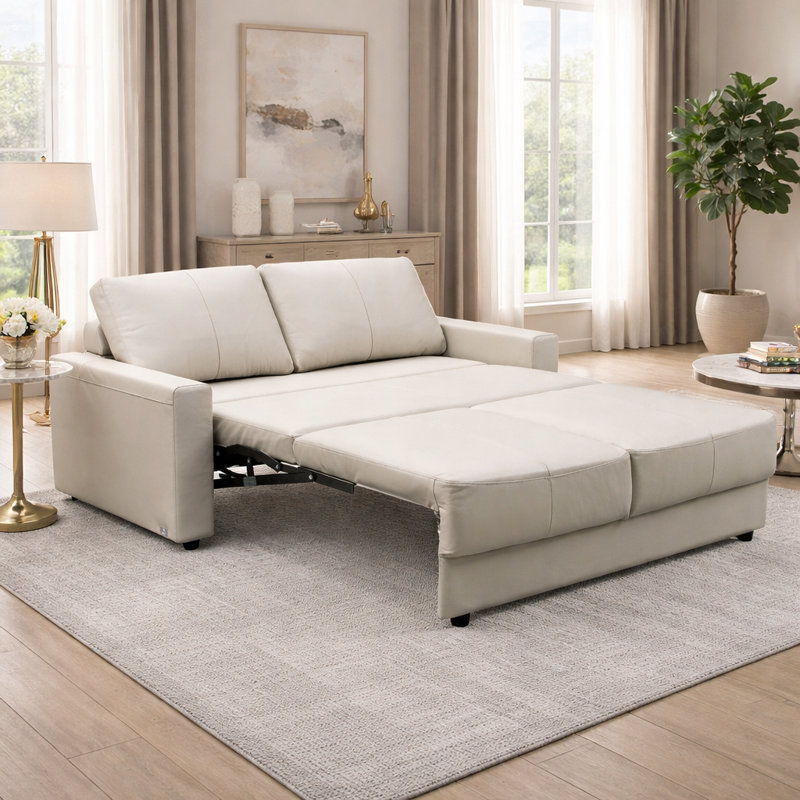 Canapé-lit escamotable en cuir grainé italien de 73,2 po avec matelas en mousse à mémoire de forme DreamLoom, canapé-lit en cuir avec matelas en mousse à mémoire de forme pour le salon