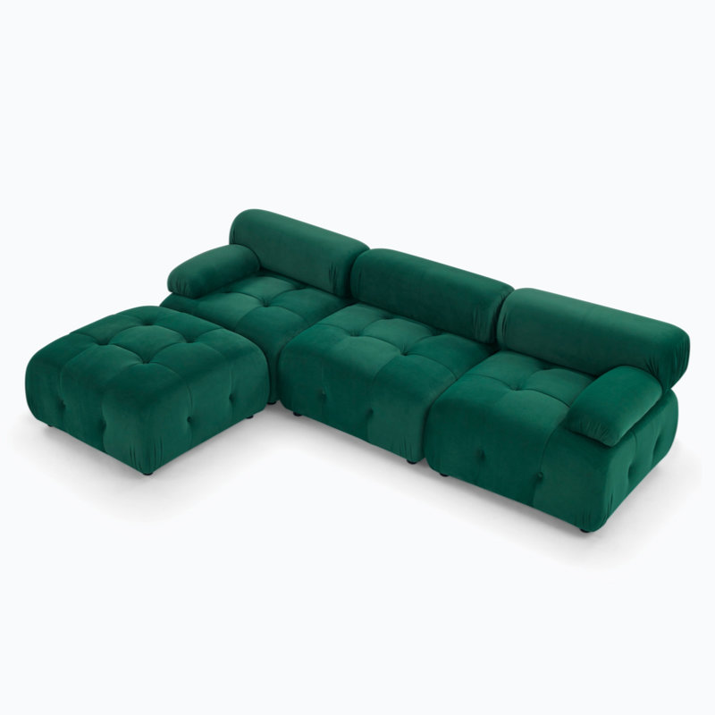 Modular Sectional Sofa, Button Tufted Designed And DIY Combination, L Shaped Couch With Reversible Ottoman, Green Velvet