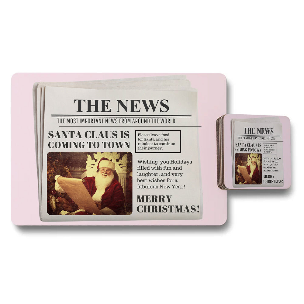 Newspaper The News Christmas Placemat And Coaster Set Santa Claus Theme