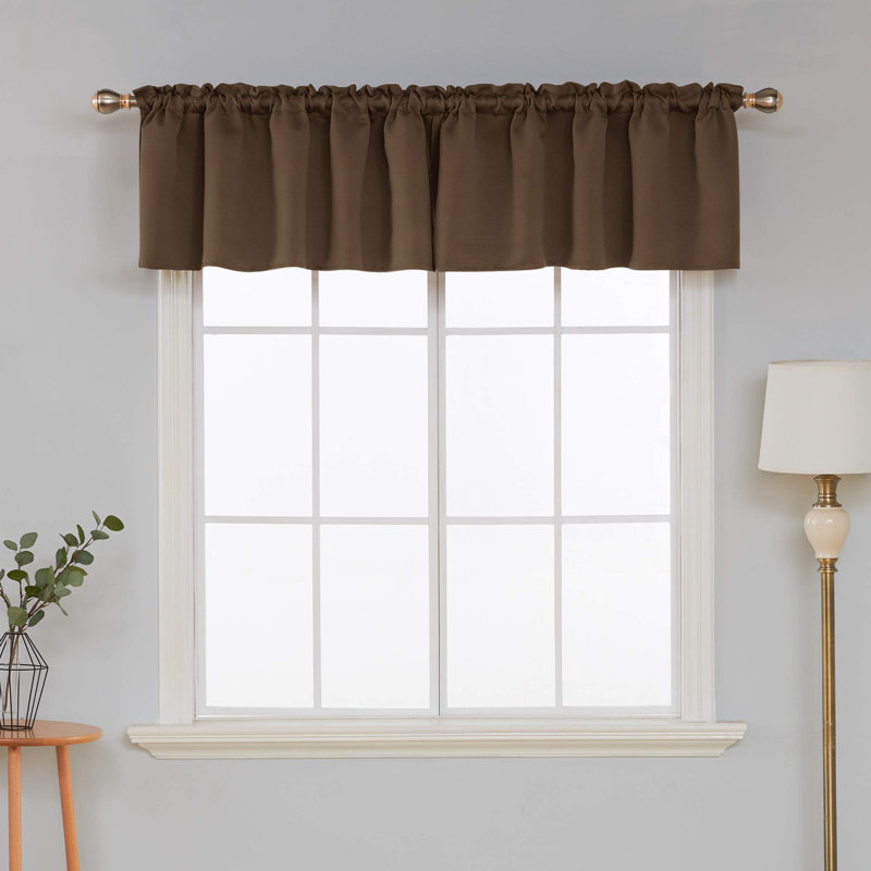 Rod Pocket Light Blocking Kitchen Valances for Window, 1 Panel, 42" W x 18" L, Brown