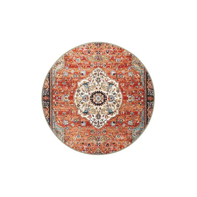 Orange Themed Multicolor Traditional Patterned Fringed Vintage Decorative Washable Rug