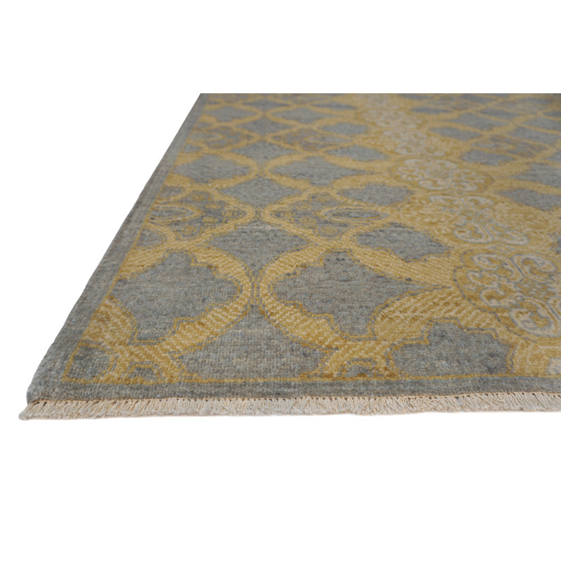 Prestige Hand Knotted Wool Area Rug in Blue/Gold