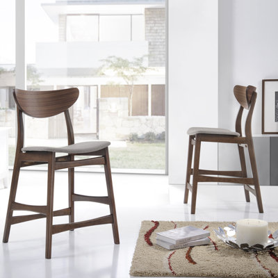 Upholstered Counter Stool with Solid Wood Frame
