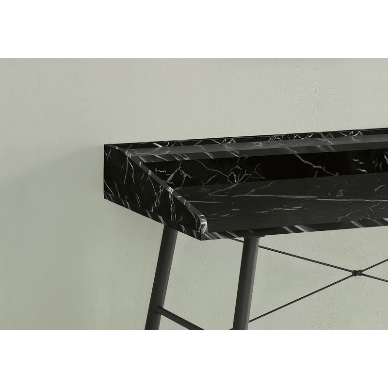 Computer Desk, Home Office, Laptop, Storage Shelves, 48"L, Work Marble Look , Contemporary, Modern, Black