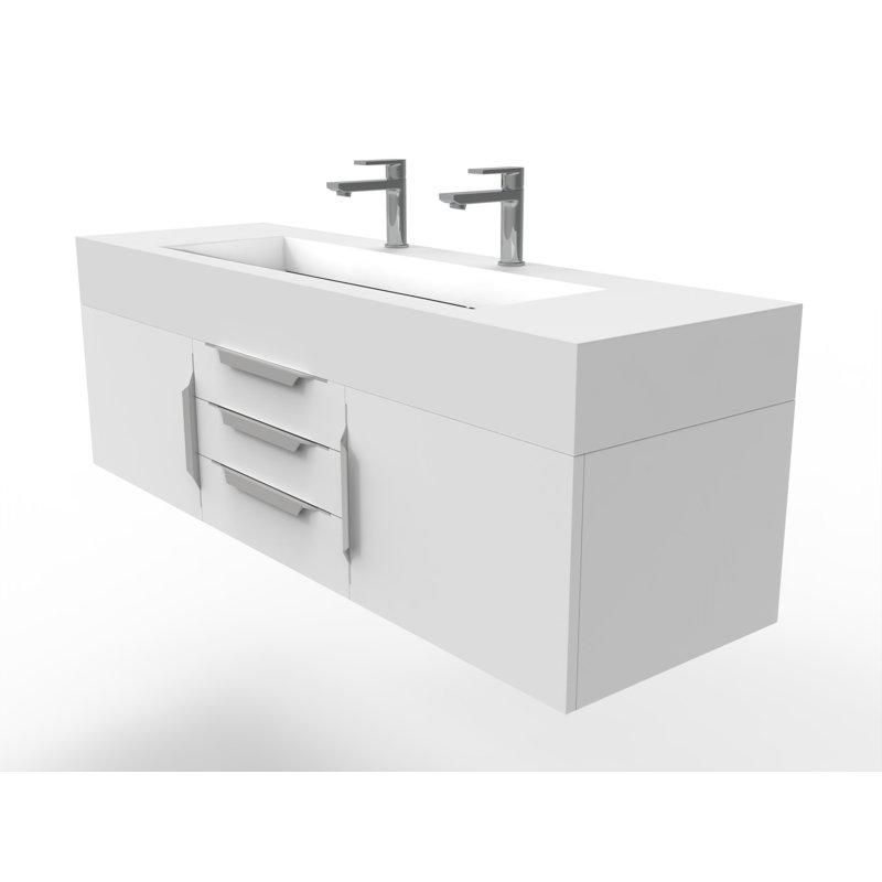Ensemble de meuble-lavabo simple 60 po Nile, Blanc, Blanc, Nickel brossé